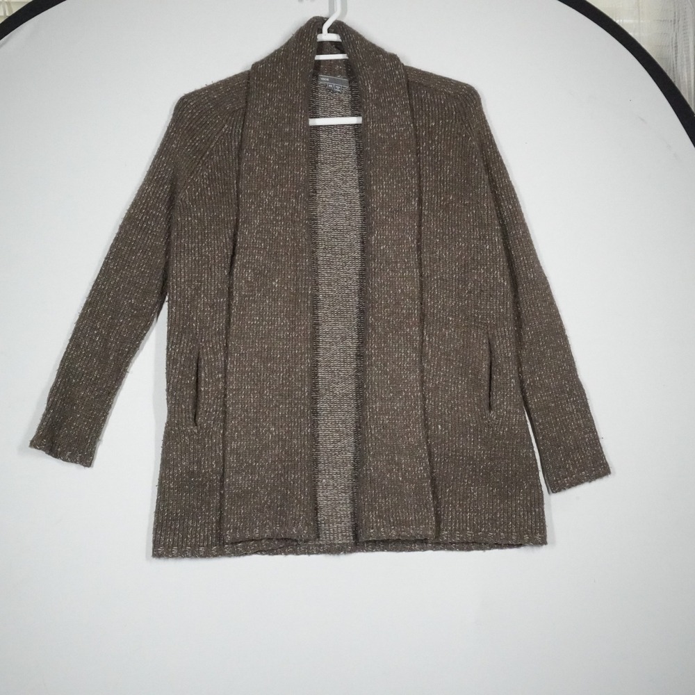 Vince Cardigan Women XS Brown Wool Silk Cashmere Shawl Collar Open Front Sweater
